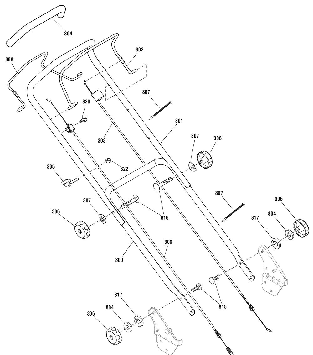 Handle Assembly Diagram and Parts List for 881021-MX450 2010 Briggs and Stratton Lawn Mower